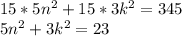 15*5n^2 + 15*3k^2 = 345\\5n^2+3k^2 = 23