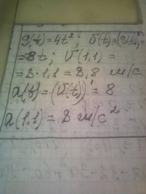 Закон движения точки по прямой задаётся формулой s(t)=4t², где t — время (в секундах), s(t) — отклон