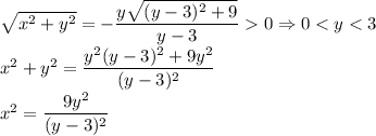 \sqrt{x^2+y^2}=-\dfrac{y\sqrt{(y-3)^2+9}}{y-3}0\Rightarrow 0