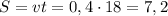 \[S = vt = 0,4 \cdot 18 = {\rm{7}}{\rm{,2}}\]