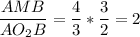 \displaystyle \frac{AMB}{AO_2B}=\frac{4}{3}*\frac{3}{2}=2