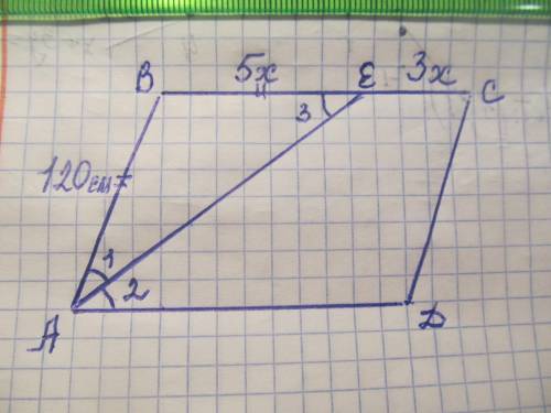 Бісектріса кута А паралелограма діліть его сторону ВС у відношенні 3: 5. Знайдіть периметр паралелог