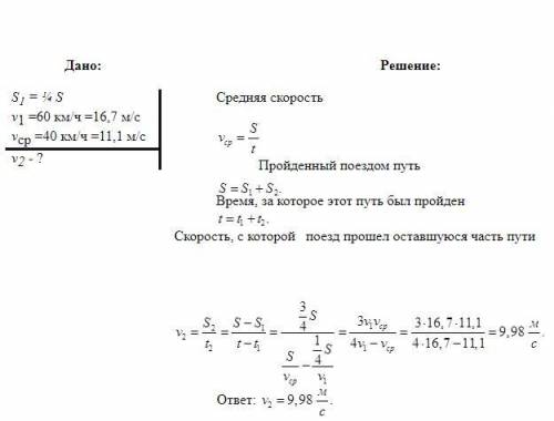 Поезд проехал четверть пути со скоростью 60 км/ч. Средняя скорость составляет 40 км/ч. Какой скорост