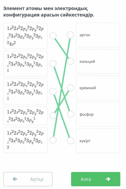 Элемент атомы мен электрондық конфигурация арасын сәйкестендір
