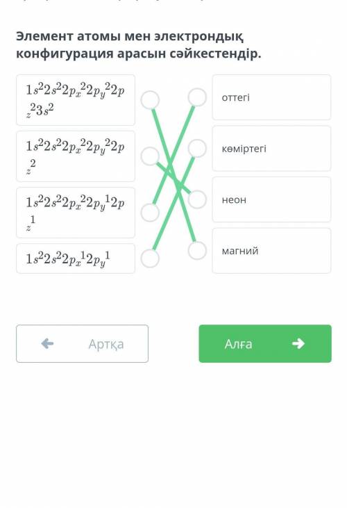 Элемент атомы мен электрондық конфигурация арасын сәйкестендір