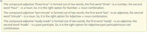 Choose the right example of compound adjective from the list. compound adjective that is formed by n