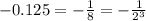 -0.125 = -\frac{1}{8} = -\frac{1}{2^3}