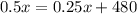 0.5x = 0.25x + 480