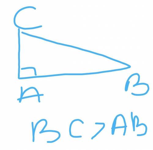 В треугольнике ABC угол А прямой Сравните стороны BC и AB