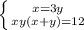 \left \{ {{x=3 y} \atop {xy(x+y)=12}} \right.