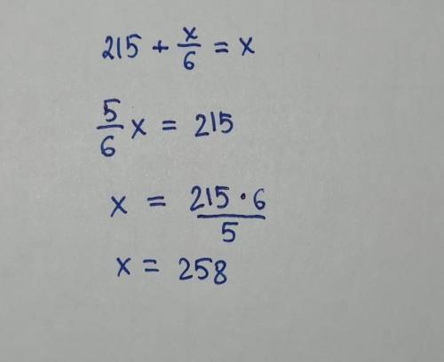 Задумали число, которое на 215 больше, чем шестая часть этого задуманного числа. Найди задуманное чи