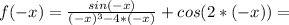 f(-x)=\frac{sin (-x)}{(-x)^3-4*(-x)}+cos(2*(-x))=