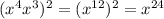 (x^4x^3)^2=(x^{12})^2=x^{24}