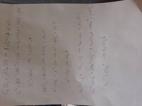 Напишите Химия :полное ионное уравнение и в сокращённо виде FECI3+NAOH> HNO3+ICOH>BA(NO3) 2+NA