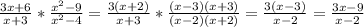 \frac{3x+6}{x+3} *\frac{x^{2}-9}{x^{2}-4} =\frac{3(x+2)}{x+3} *\frac{(x-3)(x+3)}{(x-2)(x+2)} =\frac{3(x-3)}{x-2} =\frac{3x-9}{x-2}