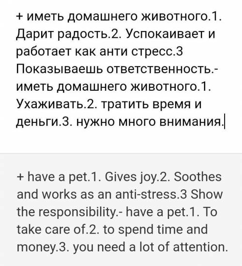 Сочинение на тему плюсы и минусы иметь домашние животное на английском с переводом​