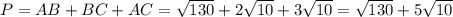 P=AB+BC+AC=\sqrt{130}+2\sqrt{10} +3\sqrt{10} =\sqrt{130}+5\sqrt{10}