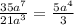 \frac{35a^7}{21a^3}=\frac{5a^4}{3}