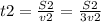 t2 = \frac{S2}{v2} =\frac{S2}{3v2}