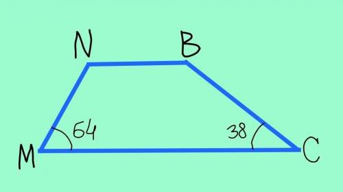 В трапеции MNBC с основаниями NB и MC ∠ M=64 ∘ , ∠ C=38 ∘ . Найдите угол В в градусах. В ответе за