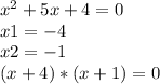 x^2+5x+4=0\\x1 = -4\\x2 = -1\\(x+4)*(x+1) = 0