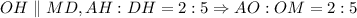 OH \parallel MD, AH:DH=2:5 \Rightarrow AO:OM=2:5