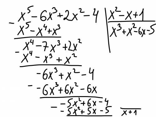 Разделите многочлен х5-6х3+2х2-4 на многочлен х2-х+1​