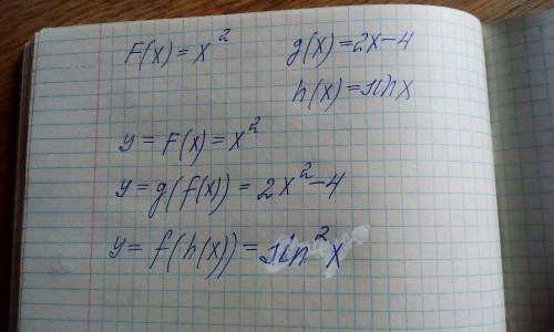 F(x) = x², g(x)=2x-4, h(x) = sinxy=F(x))y=g(f(x))y=f(h(x)) ​