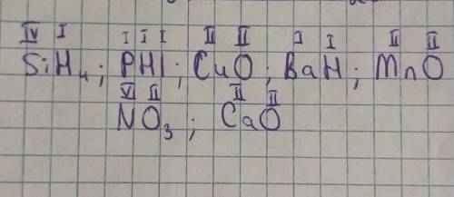 1. Выпишите формулы сложных веществ и найдите валентность в них: Si, SiH4, PHI, N, Ag, CuO, P, BaH,