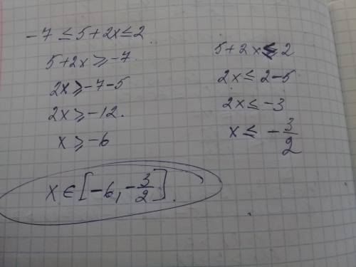 Сколько целых решений имеет двойное неравенство −7≤5+2x≤2?