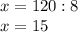 x=120:8\\x=15