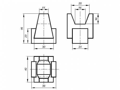 нужно построить по двум видам третий и изометрию детали