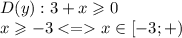 D(y): 3+x \geqslant 0 \\ x \geqslant - 3 < = x \in[-3; +\infin)