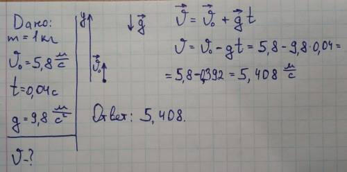 Тело массой 1 кг подбросили вертикально вверх с начальной скоростью 5,8 м/с. Х Определи скорость тел
