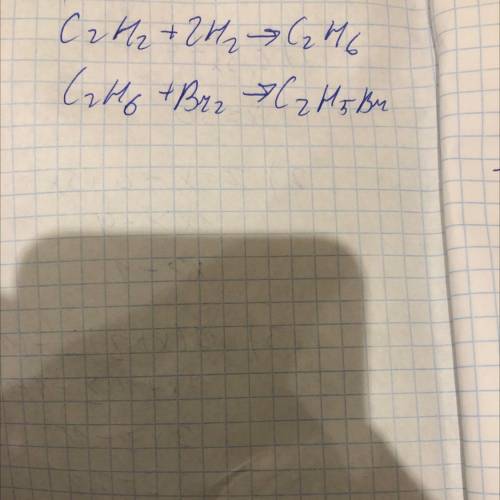Складіть рівняння послідовних реакцій добування бромоетану з етину​
