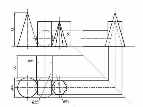 начертить вид с спереди, вид сбоку и вид сверху