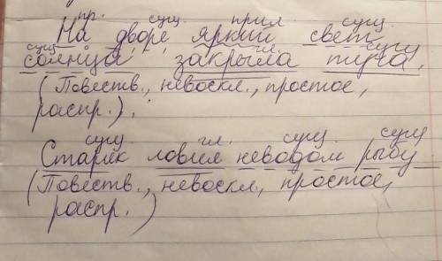 На дворе яркий свет солнца закрыла туча. Старик ловил неводом рыбу. разберите