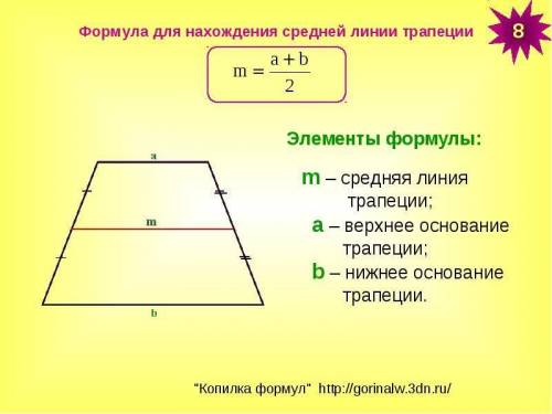 на клетчатой бумаге с размером 1*1 изображена трапеции. Найдите длину её средней линии ​