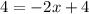 4=-2x+4