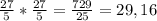 \frac{27}{5} *\frac{27}{5} =\frac{729}{25} =29,16