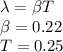 \lambda = \beta T \\\beta = 0.22 \\T = 0.25