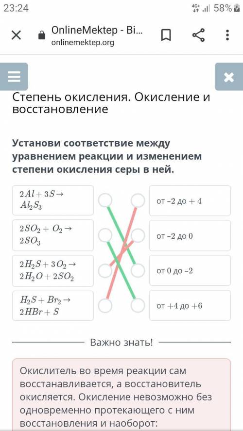 Установи соответствие между уравнением реакции и изменением степени окисления серы в ней.