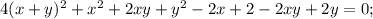 4(x+y)^{2}+x^{2}+2xy+y^{2}-2x+2-2xy+2y=0;