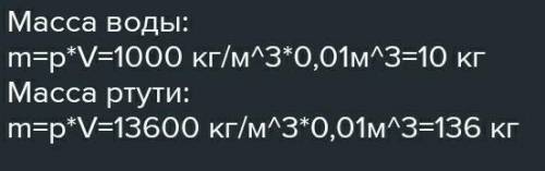 1.Определите массу 10 л. воды и ртути (10кг; 136кг).2. Сколько бензина помещается в пятилитровую пос