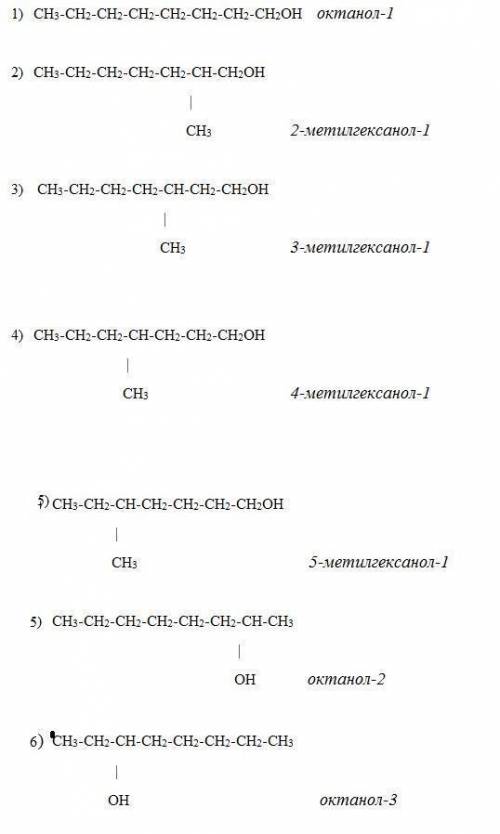 Формулы пяти изомеров октаноля