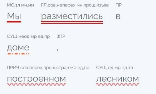 Синтаксический разбор предложения мы разместились в доме, построенном лесником​