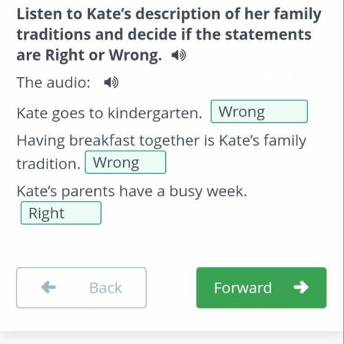 Listen to Kate’s description of her family traditions and decide if the statements are Right or Wron