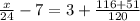 \frac{x}{24} - 7 = 3 + \frac{116 + 51}{120}