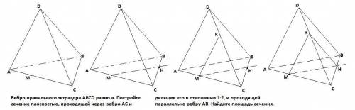 Ребро правильного тетраэдра ABCD равно a. Постройте сечение плоскостью, проходящей через ребро AC и