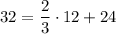 32 =\dfrac{2}{3} \cdot 12 + 24